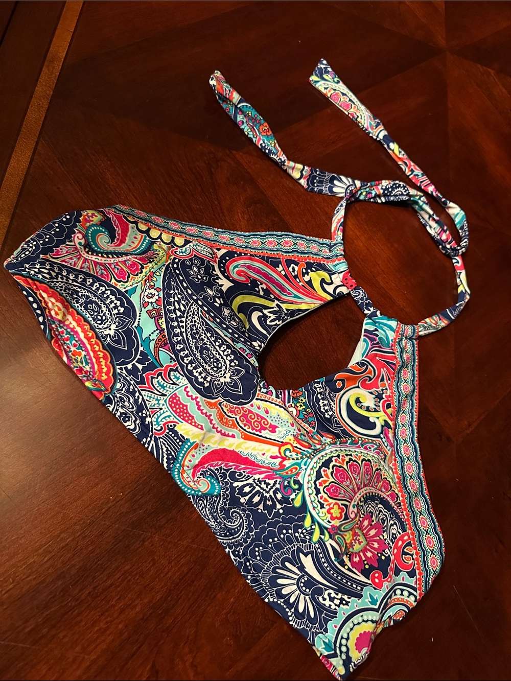 Liz Claiborne Navy Paisley Halter Bikini Top with Multicolor Accents